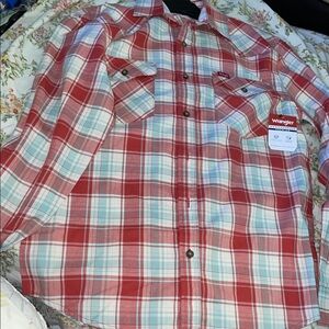 Wrangler Red and Light Blue Plaid Casual Shirt